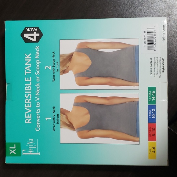 4 Pack Felina, Ladies Reversible Tank, Converts to V-Neck or Scoop Neck. - Picture 2 of 5